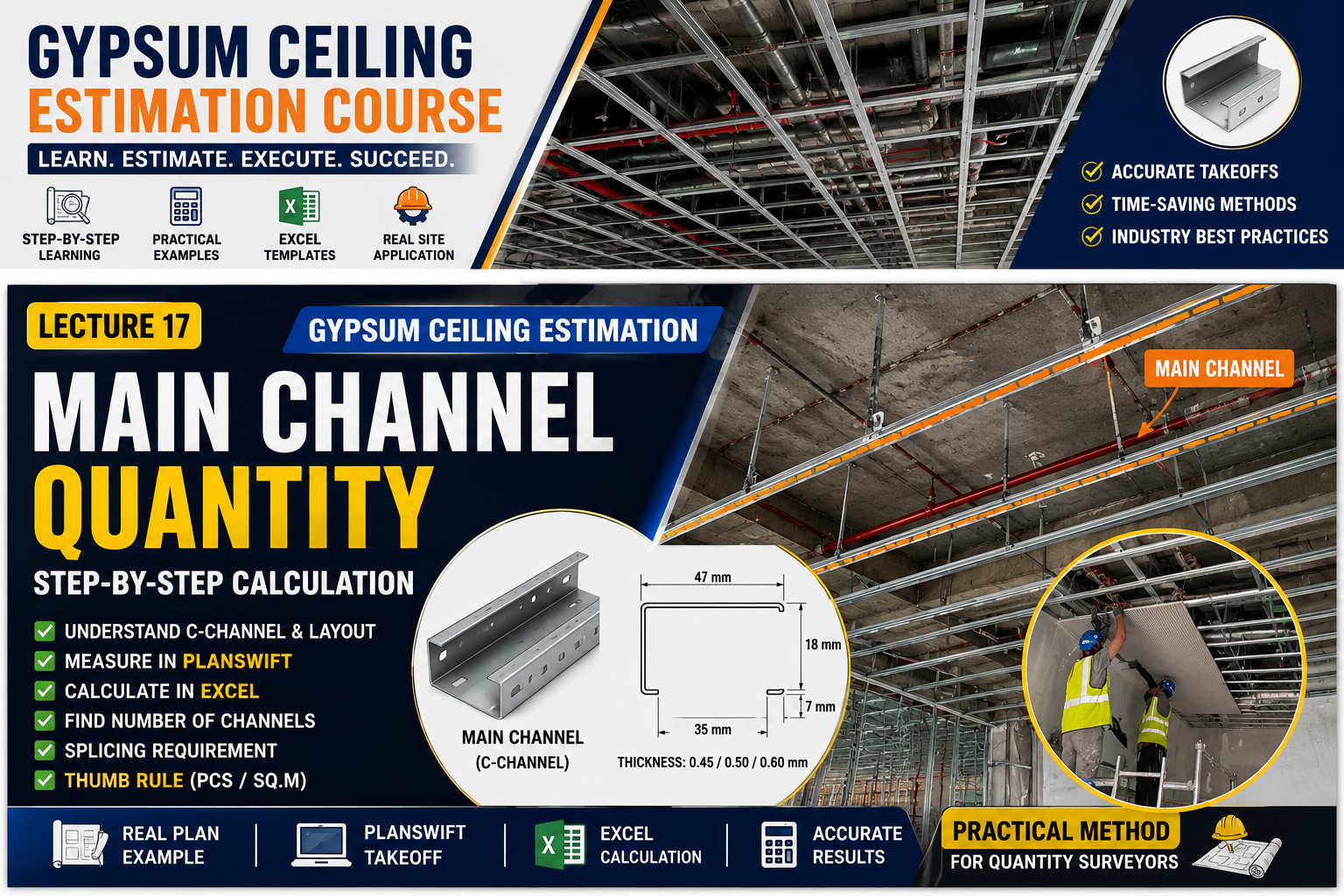 Main Channel Quantity Calculation for Gypsum False Ceilings: From Theory to Practical Estimation